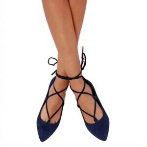 New in Box Yoki Urban-80 Velvet Lace Up Flats Sz 8.5 Navy
